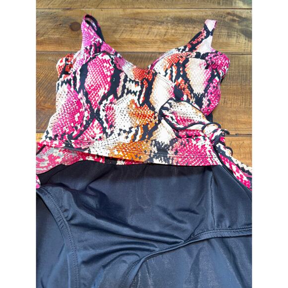 Womens Gabar Pink Orange Black Snakeskin Side Tie One Piece Swim Suit‎ Size 10 - Picture 5 of 8